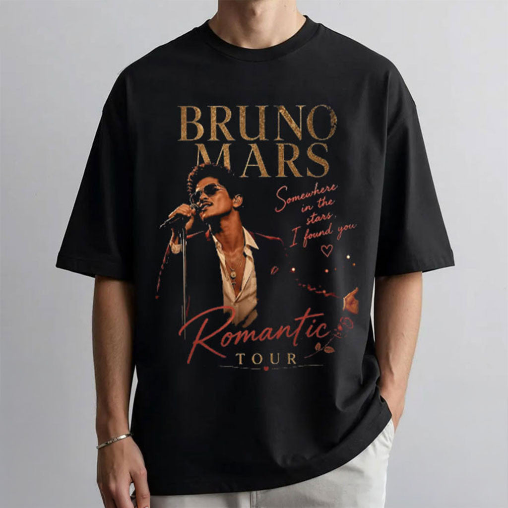 Bruno Mars Romantic Tour Somewhere In The Stars Music Lyric T-Shirt Bruno Mars Merch Fan Gear - Merchluma