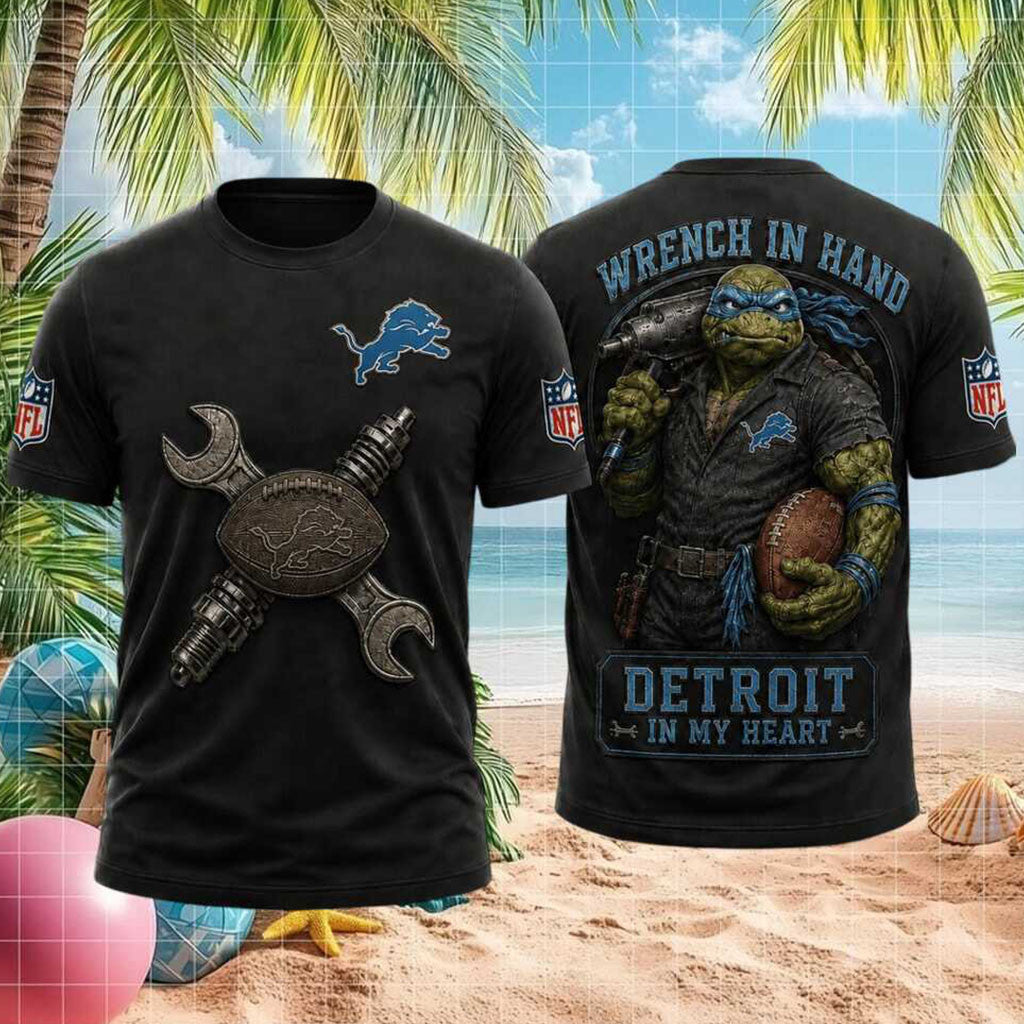 Detroit Lions Turtle Mechanic Wrench In Hand Football Shirt Lions Merch Football Fan Gear - Merchluma