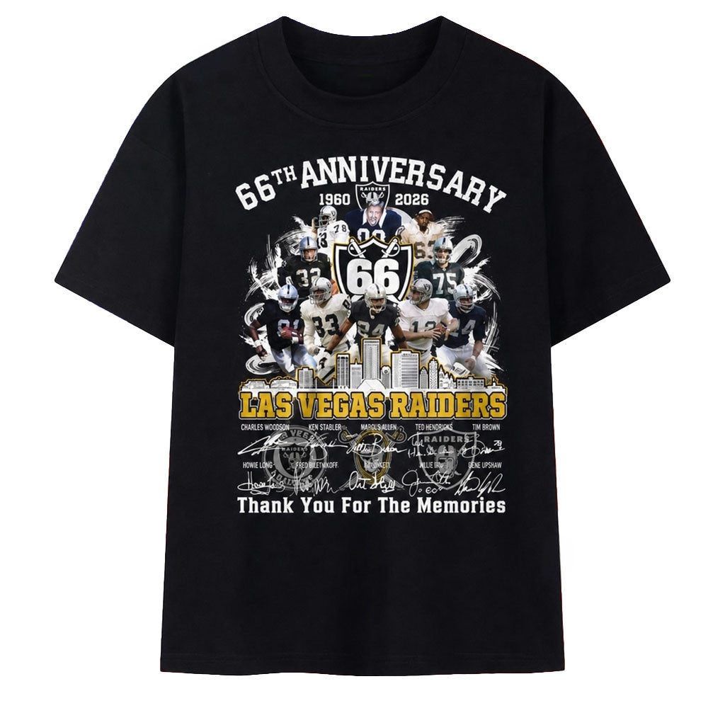 Las Vegas Raiders 66th Anniversary 1960 2026 Legends Signatures T-Shirt Raiders Merch Fan Gifts - Merchluma
