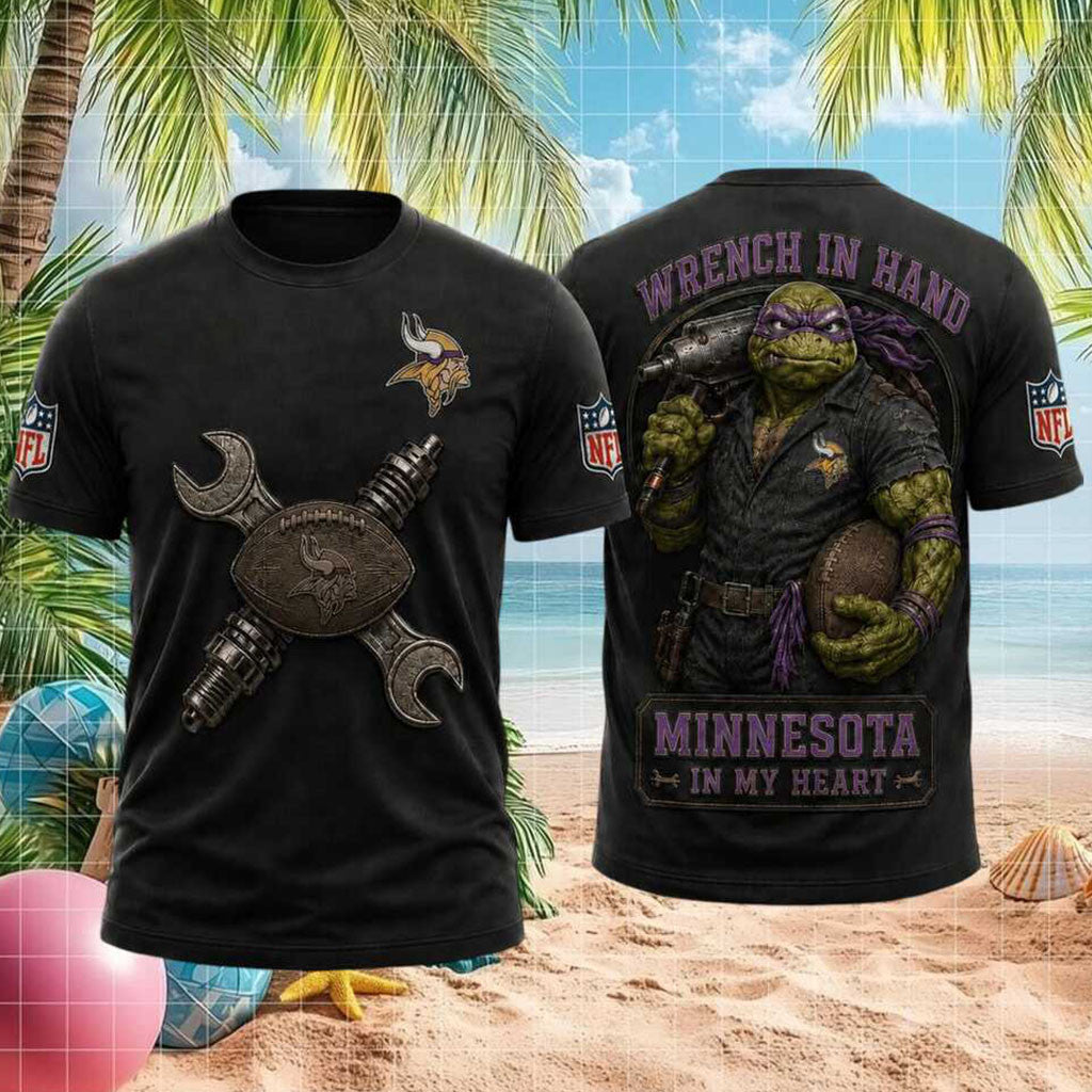 Minnesota Vikings Ninja Turtle Mechanic Wrench In Hand Football Shirt Vikings Merch Dad Gifts - Merchluma