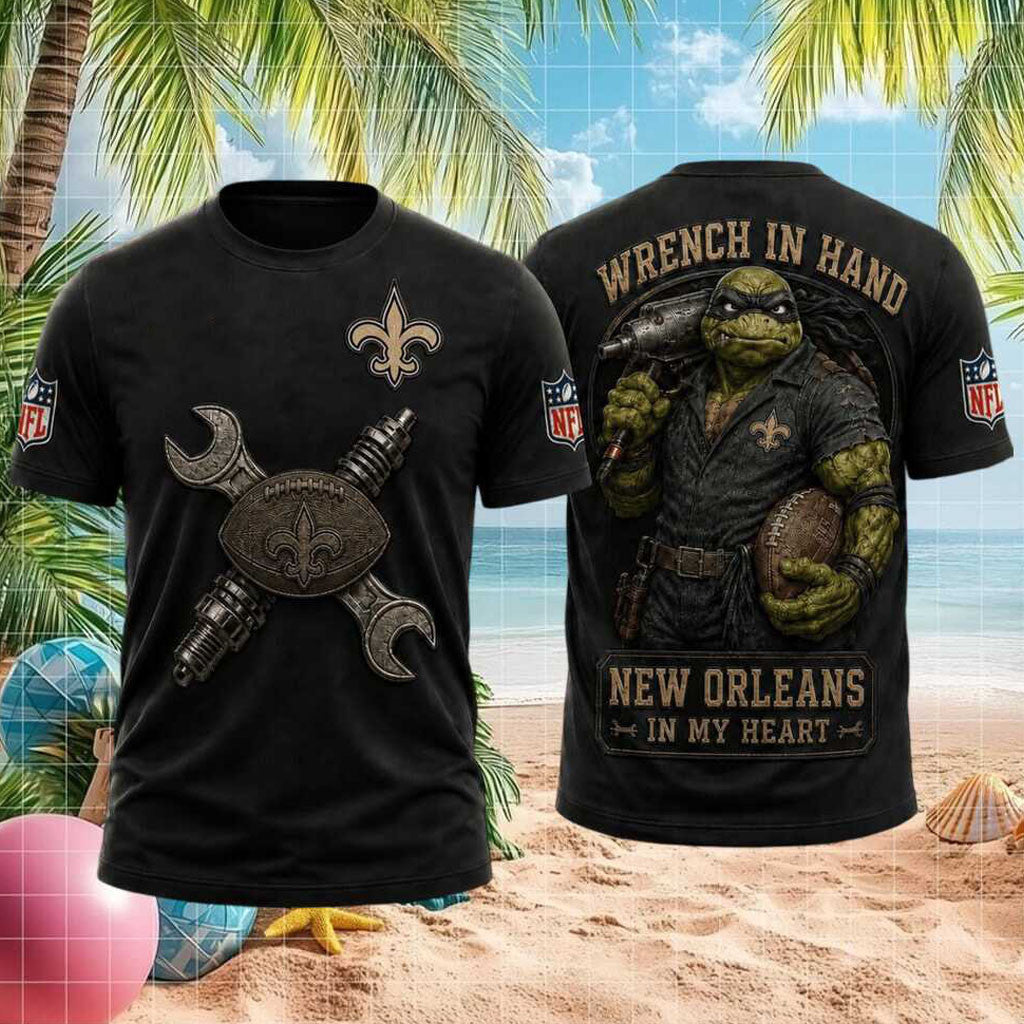 New Orleans Saints Ninja Turtle Mechanic Wrench In Hand Football Shirt Saints Merch Son Gifts - Merchluma