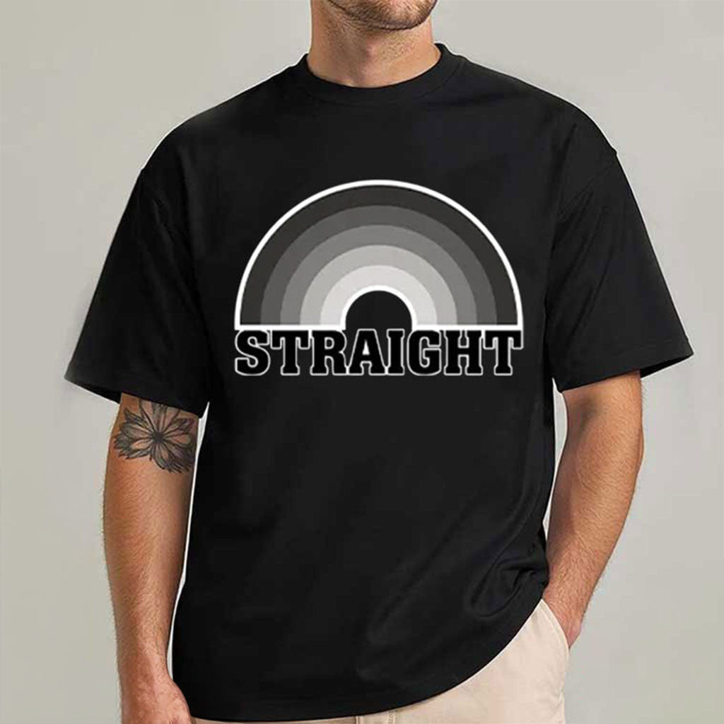 Straight Pride Black White Rainbow Shirt LGBT Gay Pride Month T-Shirt Gifts For Gays - Merchluma