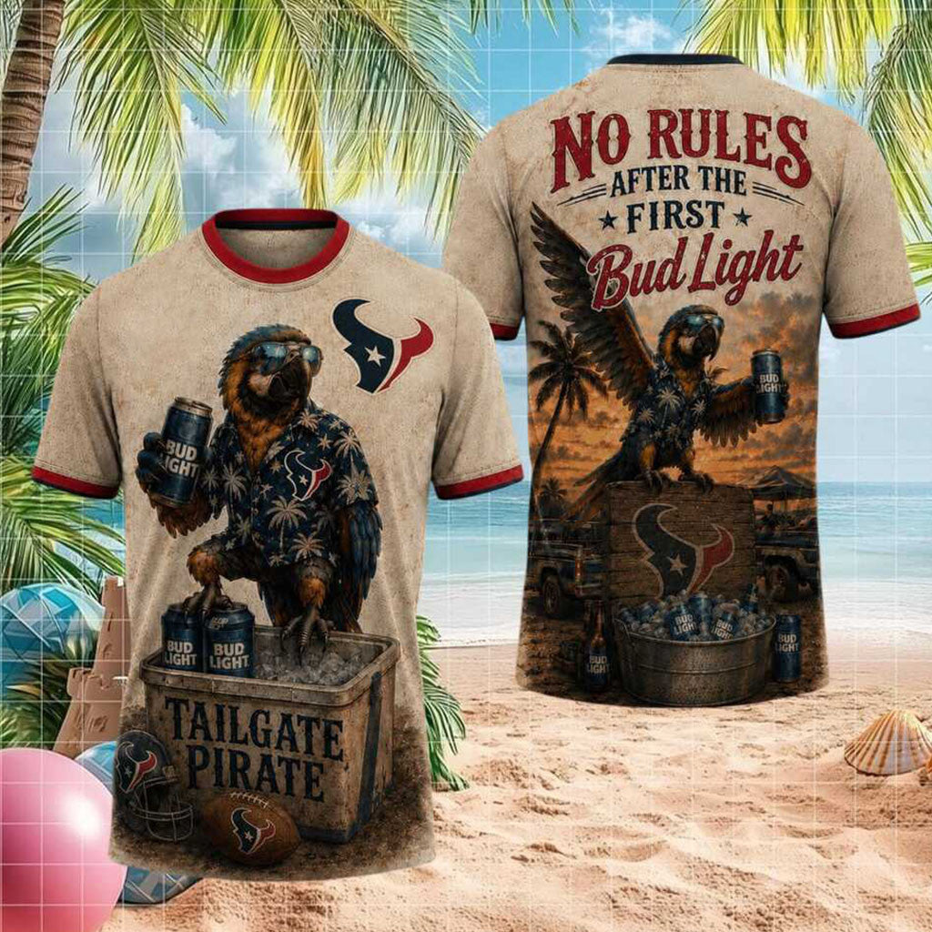Houston Texans Tailgate Pirate Parrot Beer Drinking Shirt Texans Merch Gifts For Football Fans - Merchluma