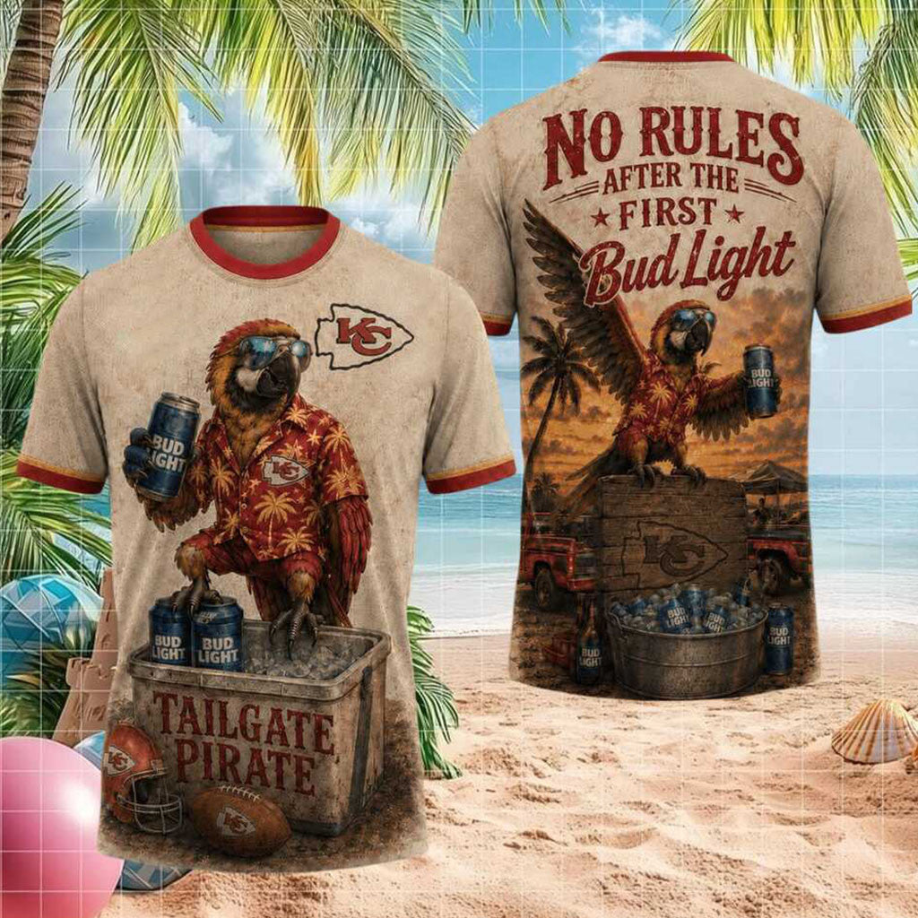 Kansas City Chiefs Tailgate Pirate Parrot Beer Drinking Shirt Chiefs Merch Gifts For Fans - Merchluma