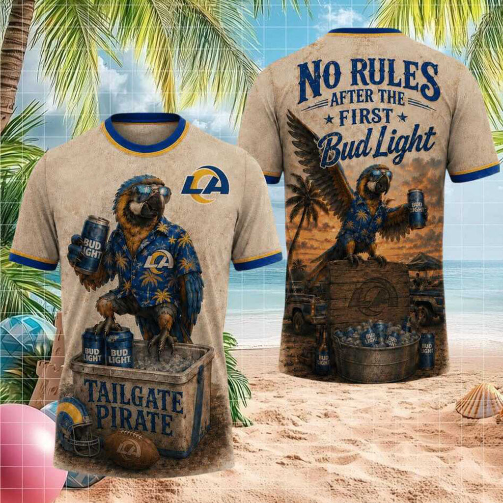 Los Angeles Rams Tailgate Pirate Parrot Beer Drinking Shirt Rams Merch Gifts For Dad - Merchluma