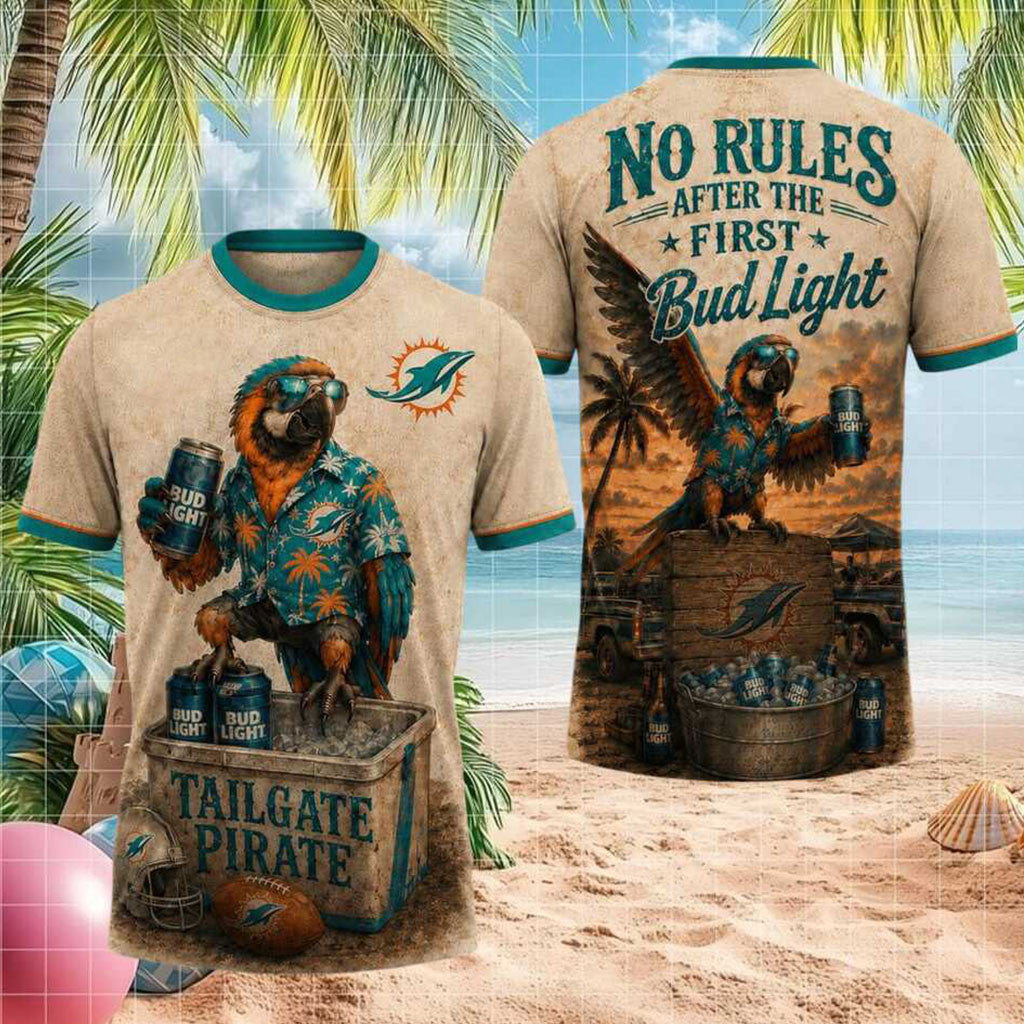 Miami Dolphins Tailgate Pirate Parrot Beer Drinking Shirt Dolphins Merch Gifts For Husband - Merchluma
