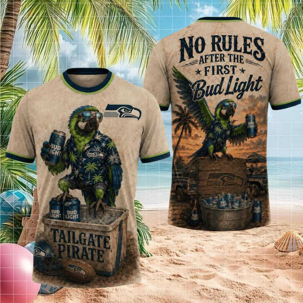 Seattle Seahawks Tailgate Pirate Parrot Beer Drinking Shirt Seahawks Merch Fans Gifts - Merchluma