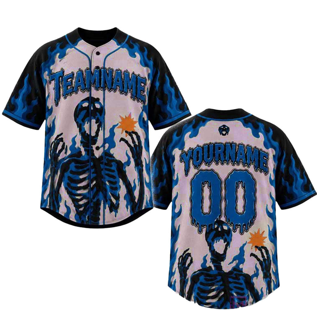 Personalized Skeleton Gothic Skull Halloween Baseball Jersey Spooky Season Outfits - Merchluma