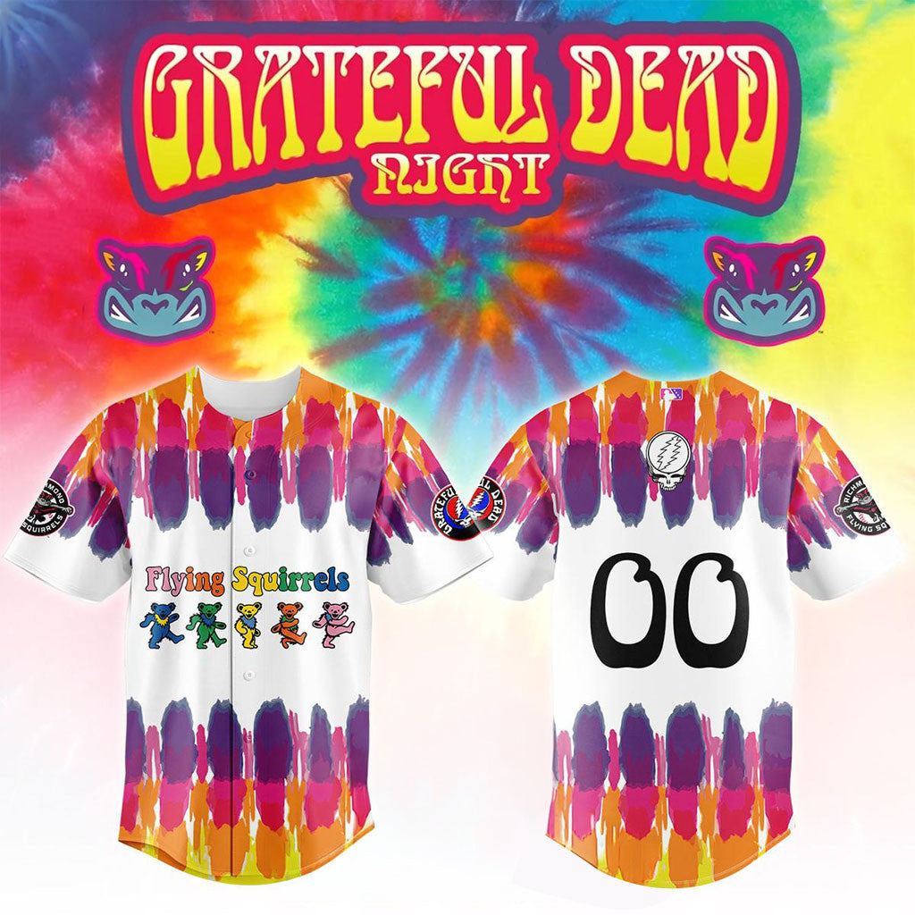 Custom Richmond Flying Squirrels Grateful Dead X 2026 Game Baseball Jersey Squirrels Merch - Merchluma