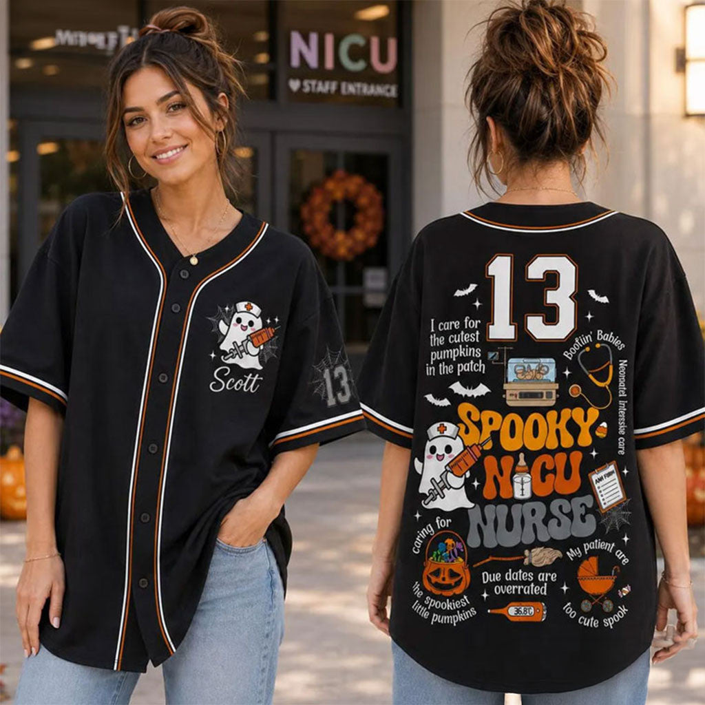 Personalized NICU Nurse Spooky Halloween Baseball Jersey Halloween Gift For Nurse - Merchluma