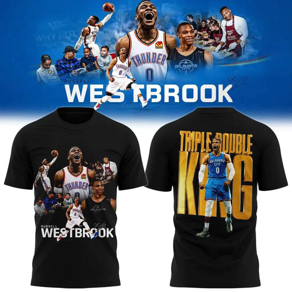 Russell Westbrook OKC Thunder Triple Double King T-Shirt Oklahoma City Thunder Merch Black - Merchluma