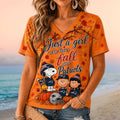 New England Patriots Snoopy Fall Leaves Pumpkin V-Neck Shirt NE Patriots Merch Gift For Women - Merchluma