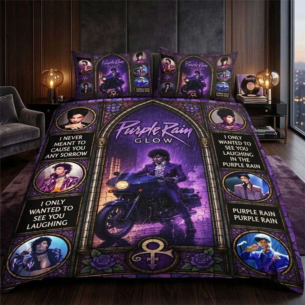 Prince Purple Rain Glow Quilted Bedding Set Bed Room Decor Prince Merch Gift For Music Fans - Merchluma