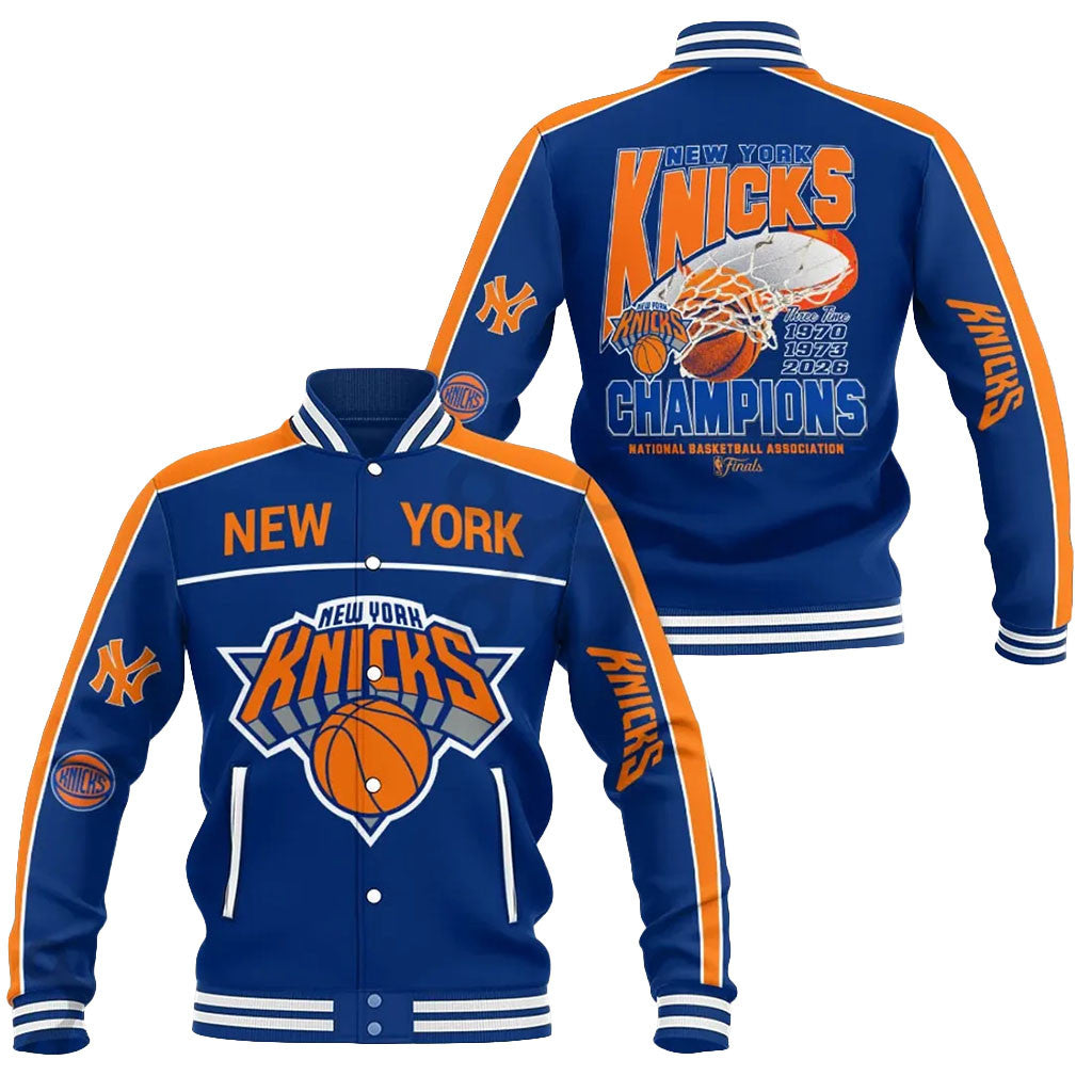 New York Knicks 2026 Finals Champions Baseball Jacket NY Knicks Merch Basketball Fan Gifts - Merchluma