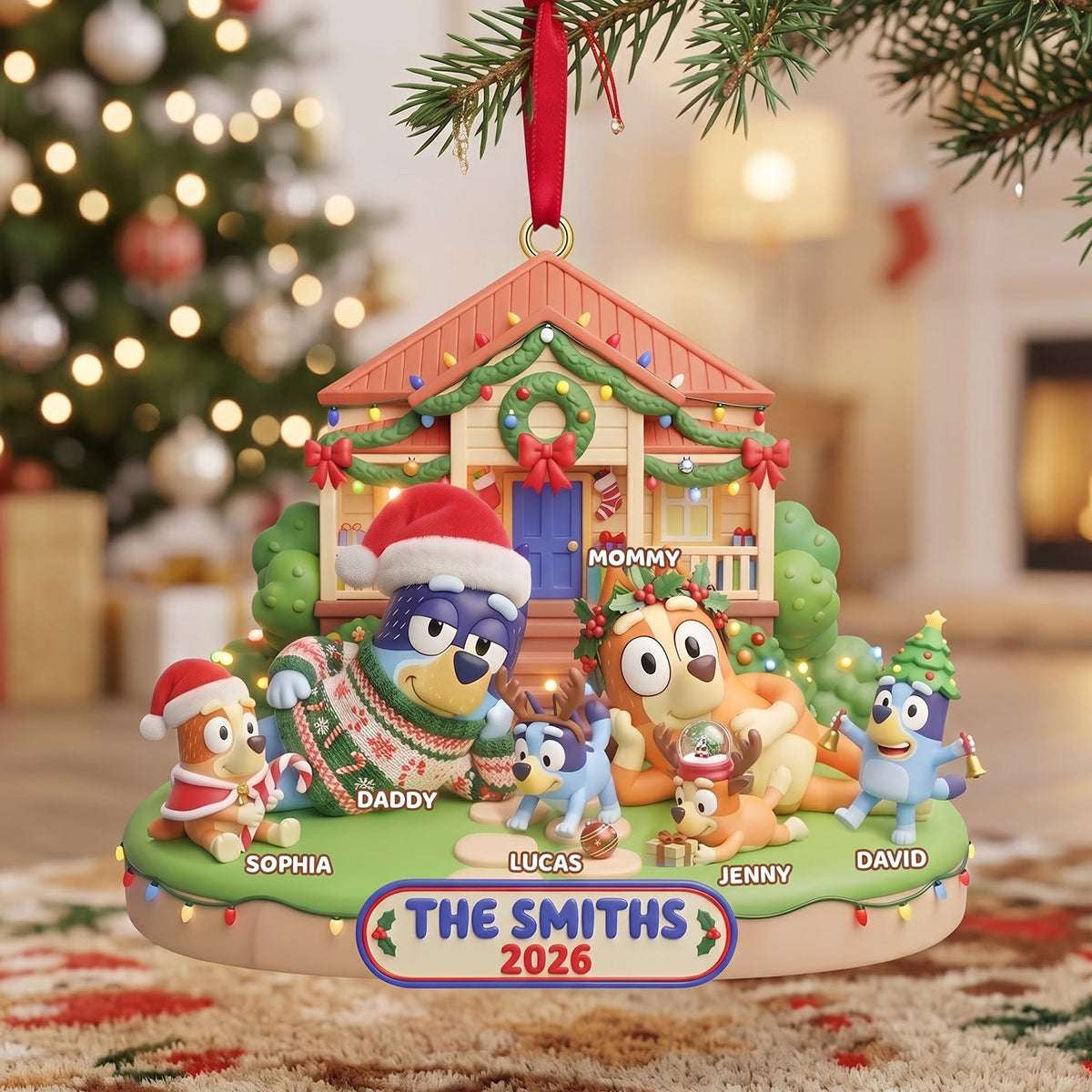 Personalized Bluey Cozy Family Christmas Ornament Xmas Tree Hanging Decor Gift For Family - Merchluma