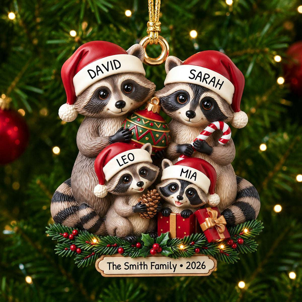 Personalized Lovely Raccoon Family Acrylic Ornament Christmas Ornaments Gifts For Family - Merchluma