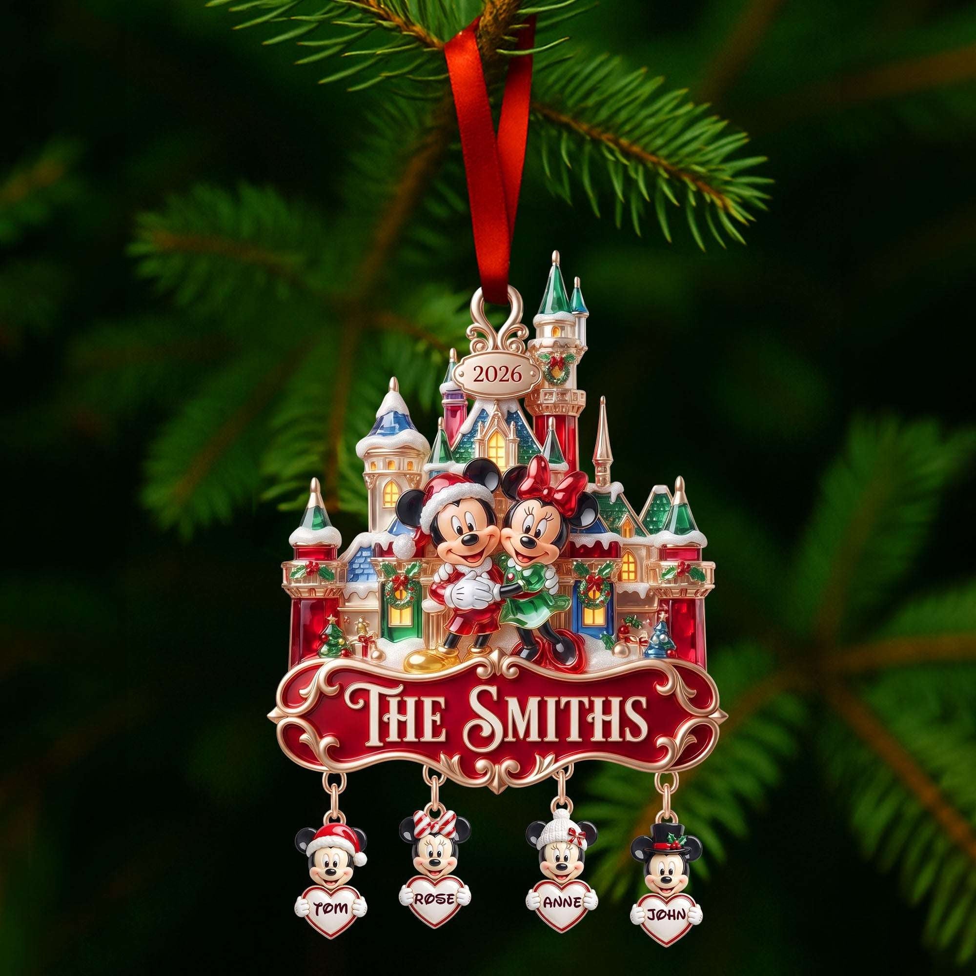 Personalized Mickey Mouse Snow Castle Family Ornament Christmas Decor Gifts For Family - Merchluma