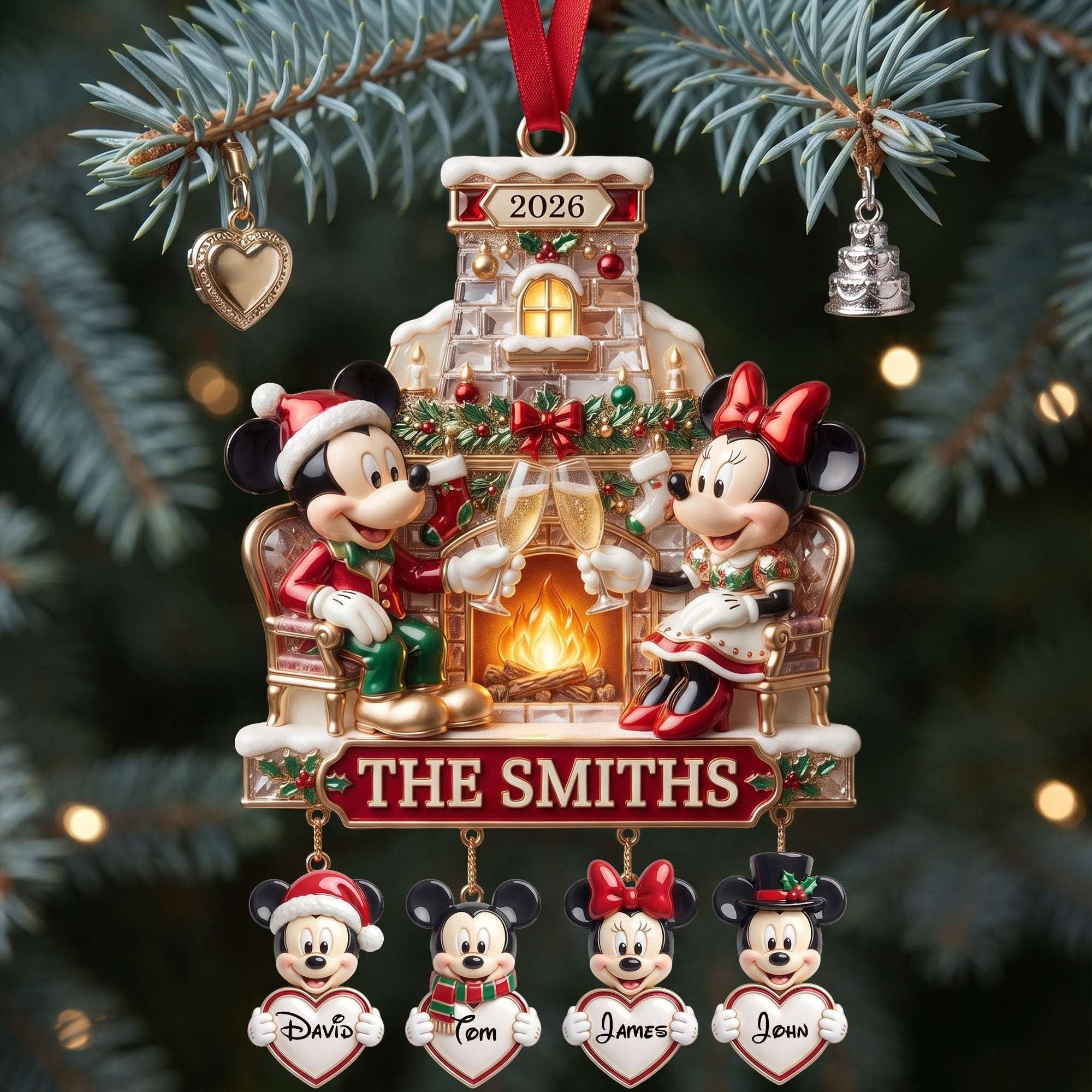 Personalized Mickey Mouse Warming Beside Fire Pits Acrylic Ornament Christmas Tree Decor Ideas - Merchluma
