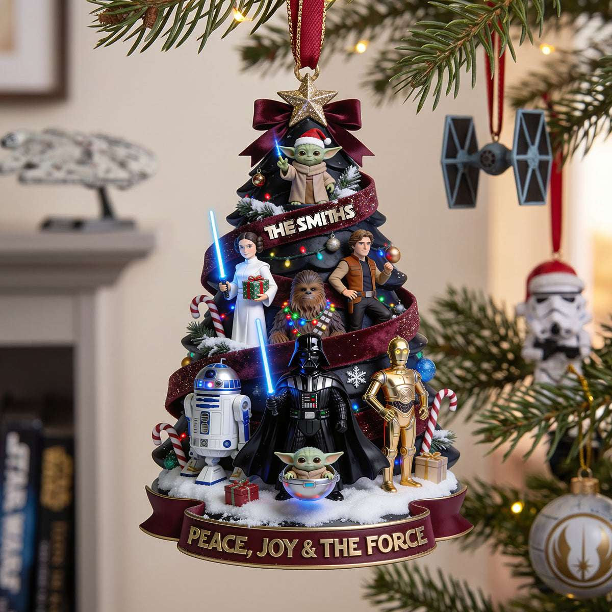 Personalized Star Wars Peace Joy And The Force Christmas Ornament Xmas Gifts For Movie Lovers - Merchluma