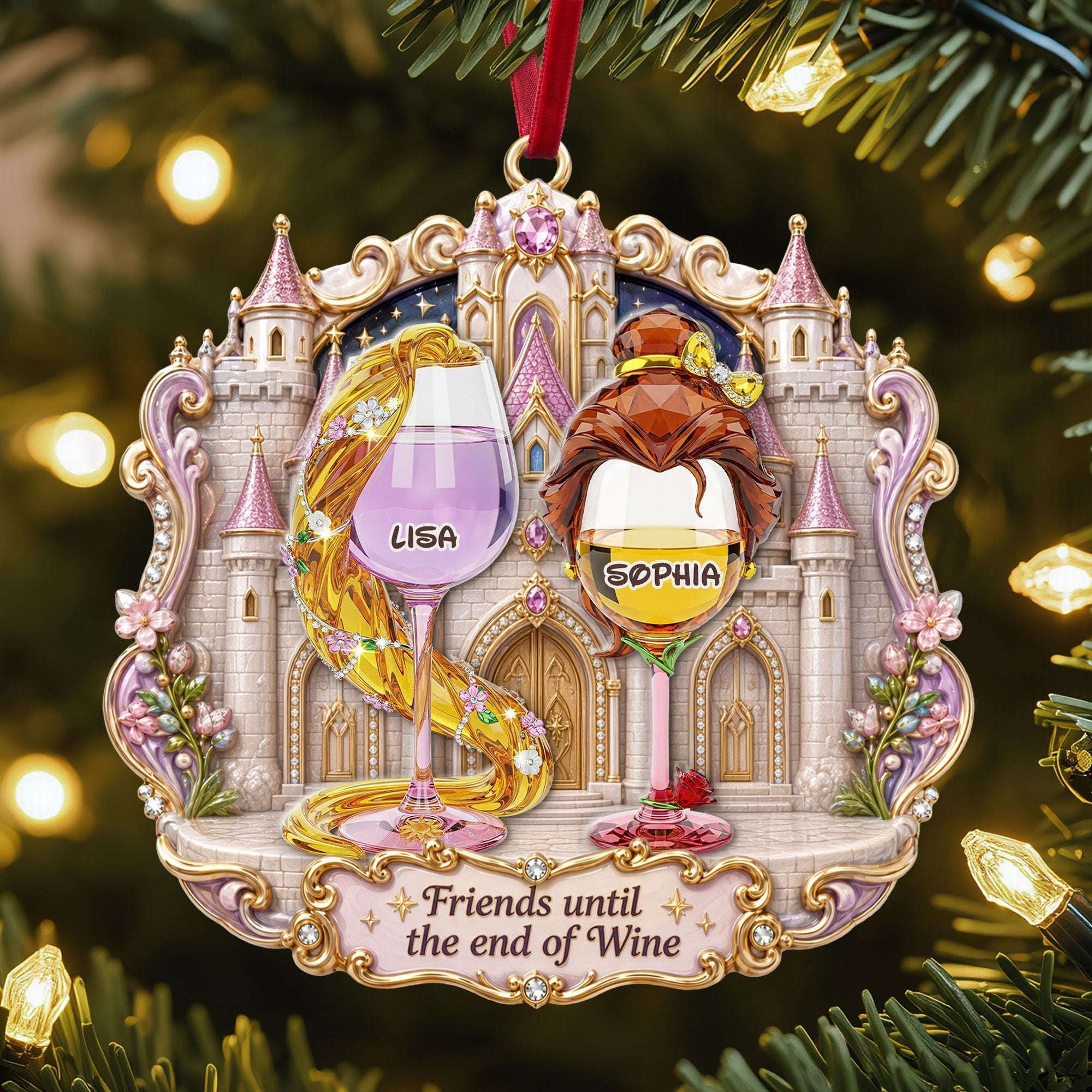 Personalized Princess Wine Glasses Acrylic Ornament Christmas Ornament Gifts For Besties - Merchluma