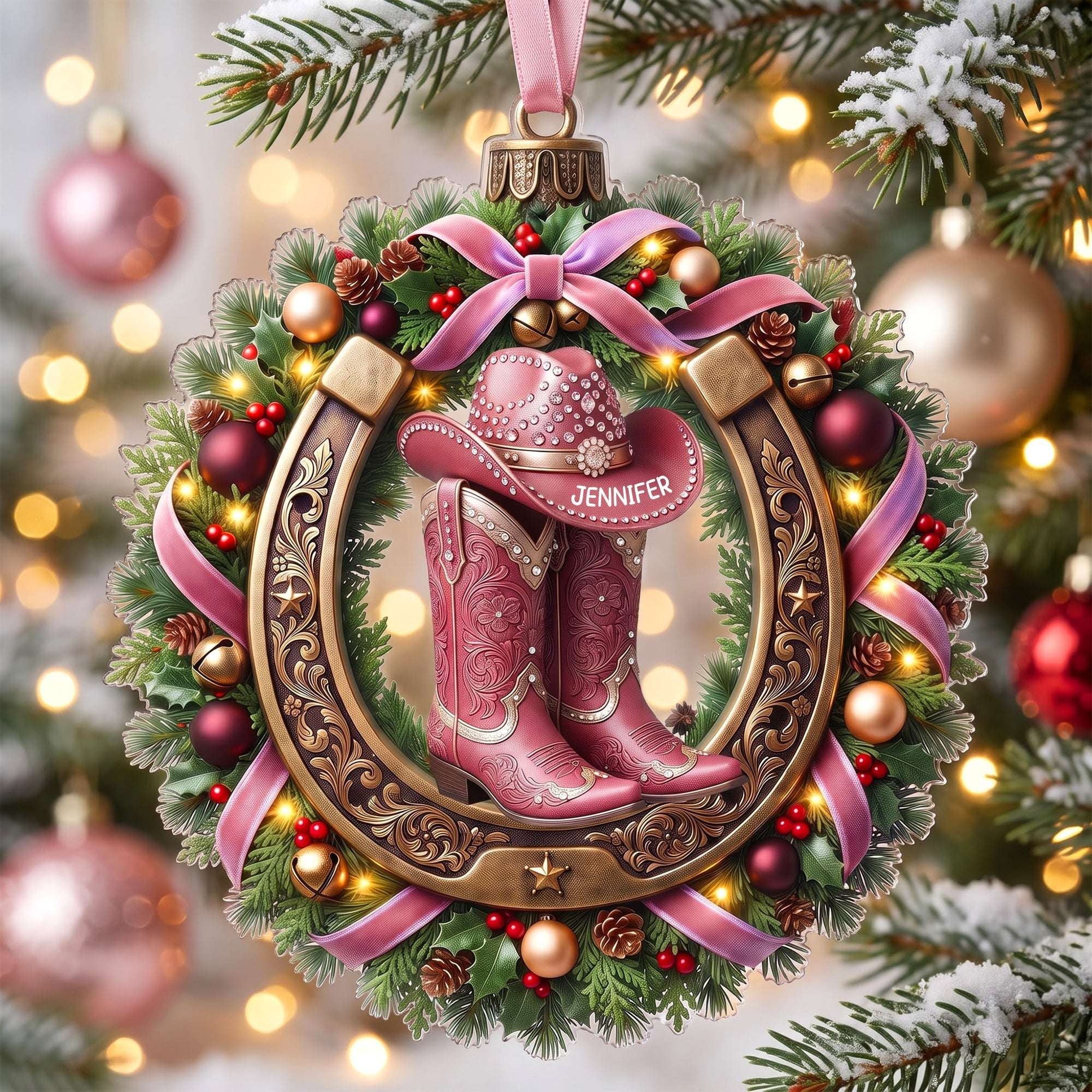 Personalized Sparkly Cowgirl And Cowboy Acrylic Ornament Christmas Ornaments Xmas Gifts - Merchluma