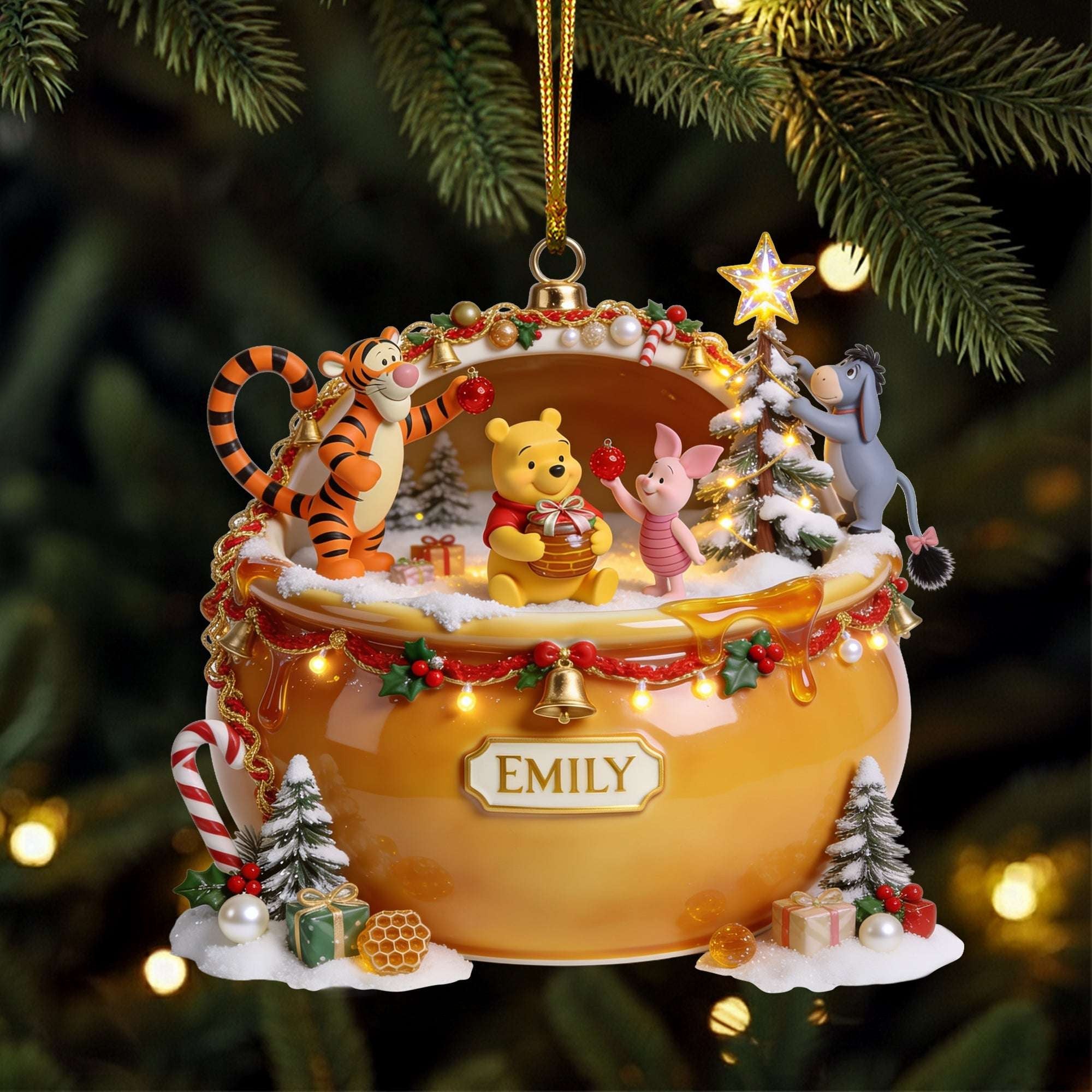 Personalized Winnie The Pooh Sweet Holiday Acrylic Ornament Christmas Ornaments Xmas Home Decor - Merchluma