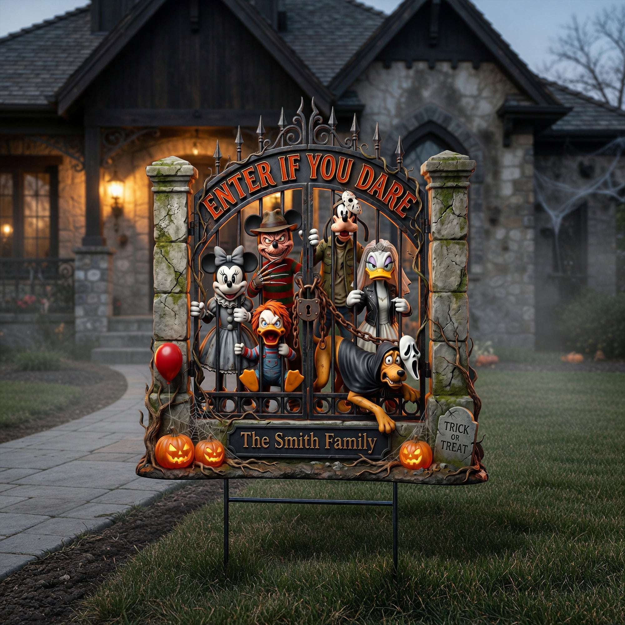 Personalized Mickey And Friends Trick Or Treat Yard Sign Enter If You Dare Gifts For Halloween - Merchluma