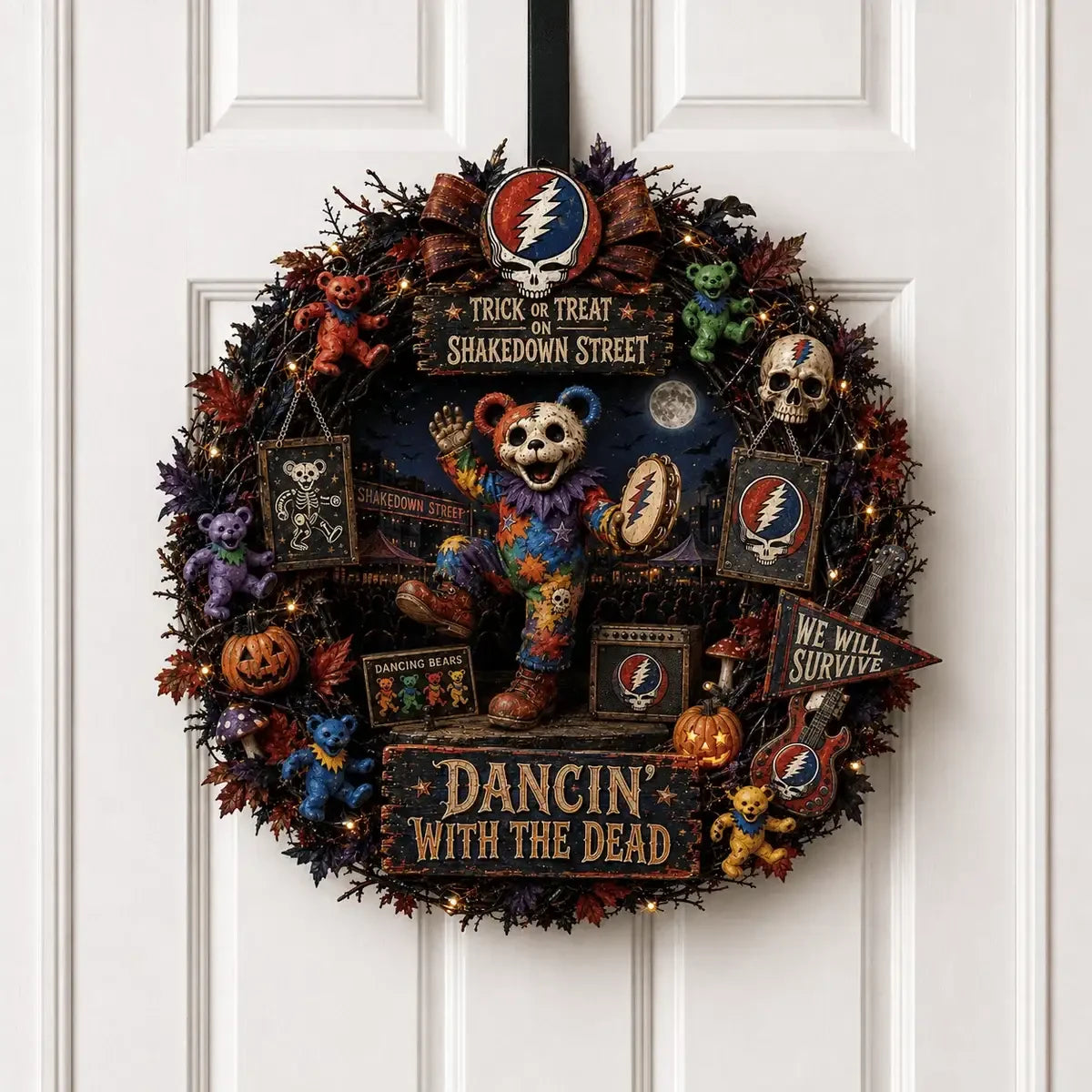 Grateful Dead Halloween Shakedown Street Dancing Bears Decorative Wreath Grateful Dead Merch - Merchluma