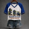 Florida Gators Walking By Faith Tripping Constantly V-Neck T-Shirt Florida Gators Merch Gifts - Merchluma