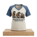 Horse Walking By Faith Tripping Constantly V-Neck Shirt Christian Gift Ideas - Merchluma