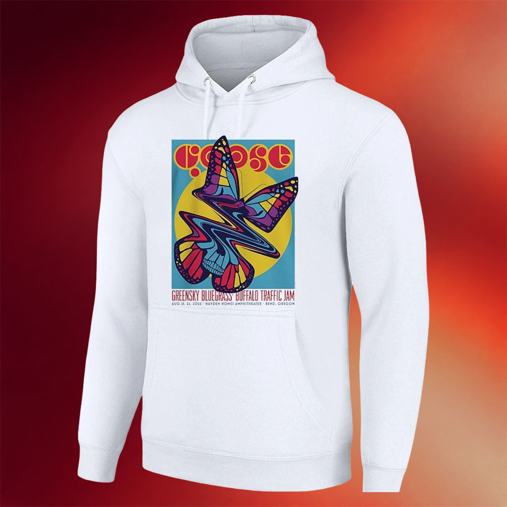Buffalo Traffic Jam Merch 2026 Goose And Greensky Bluegrass BTJ Bend Oregon Poster Hoodie White - Merchluma