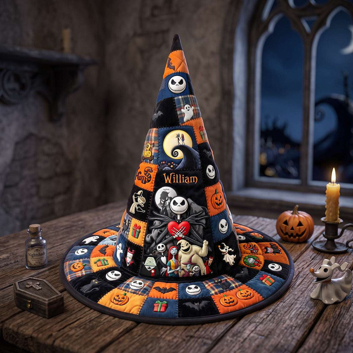 Personalized Nightmare Before Christmas Dramatic Night Quilted Witch Hat Halloween Gifts - Merchluma