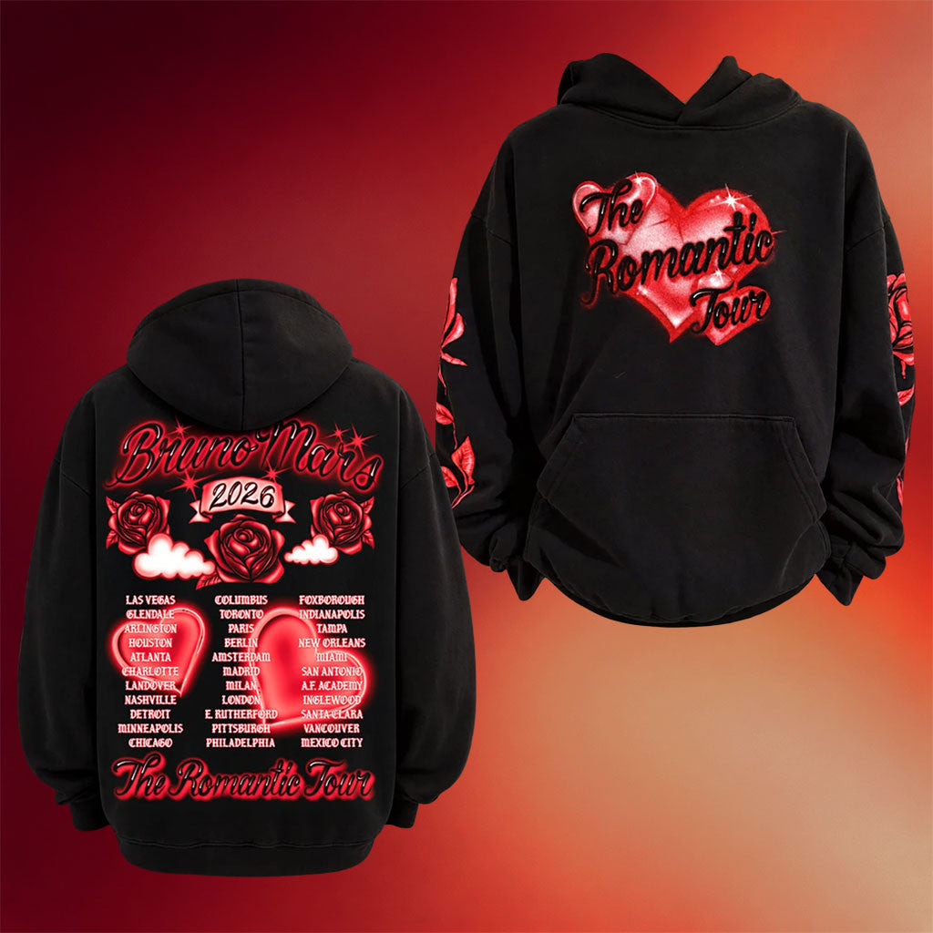 Bruno Mars Merch 2026 The Romantic Tour Airbrush Hoodie Bruno Mars Concert Merch Fan Gifts - Merchluma