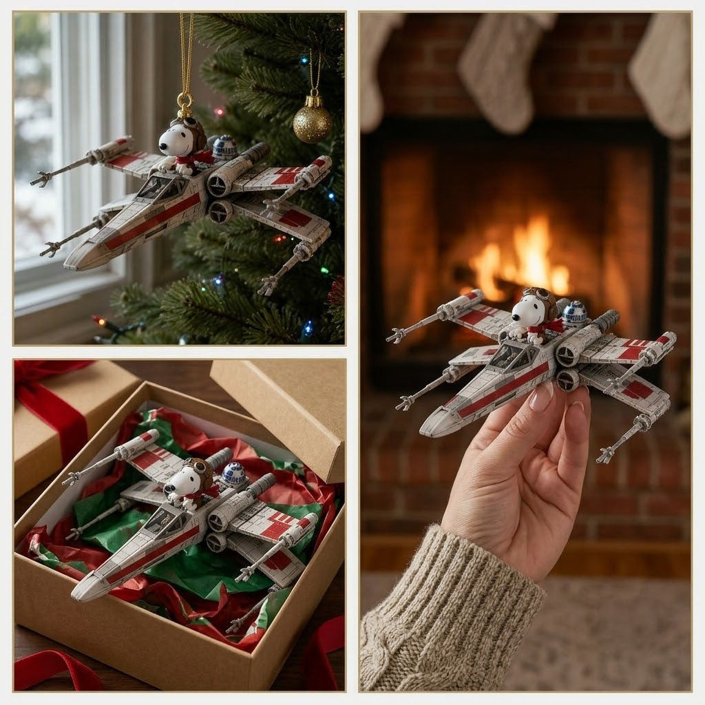 Peanuts Snoopy Star Wars X-Wing Christmas Ornament Xmas Tree Hanging Decor Gift For Son - Merchluma