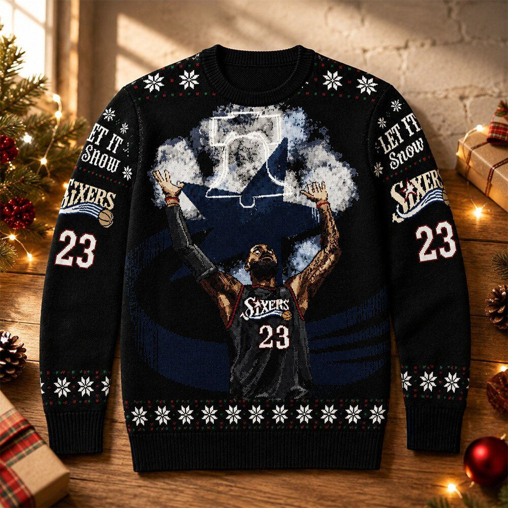 Philadelphia 76ers LeBron James Ugly Christmas Sweater 76ers Merch Xmas Gift For Basketball Fan - Merchluma