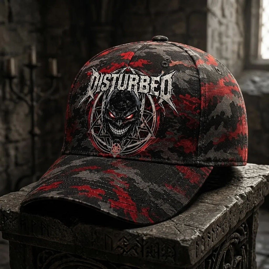 Disturbed Dark Messiah Mascot Hat Camouflage Baseball Cap Disturbed Merch Gift For Band Fans - Merchluma