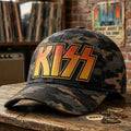 KISS Band Golden Logo Hat Camouflage Baseball Cap KISS Merch Gift For Music Lovers - Merchluma