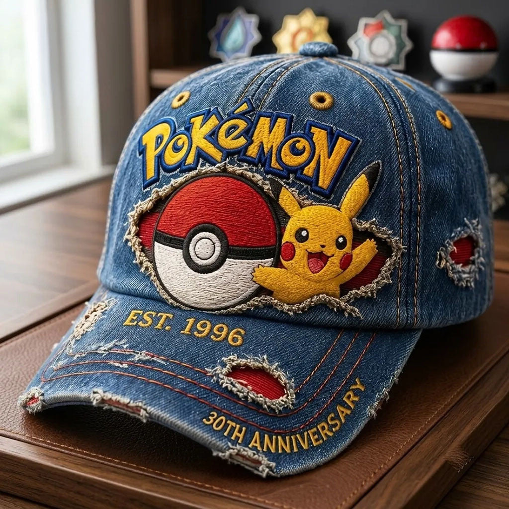 Pokemon 30th Anniversary Pikachu Distressed Hat Pokemon Merch Birthday Ideas For Son - Merchluma