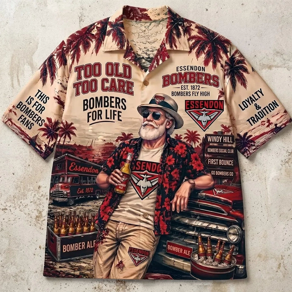 Essendon Bombers AFL Too Old Too Care Hawaiian Shirt Essendon Bombers Merch Summer Gifts - Merchluma
