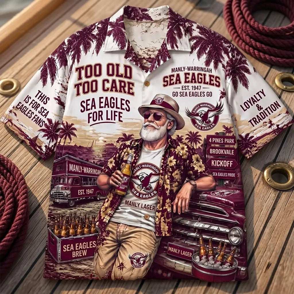 Manly-Warringah Sea Eagles Hawaiian Shirt Too Old Too Care Aloha Shirt Sea Eagles Merch - Merchluma