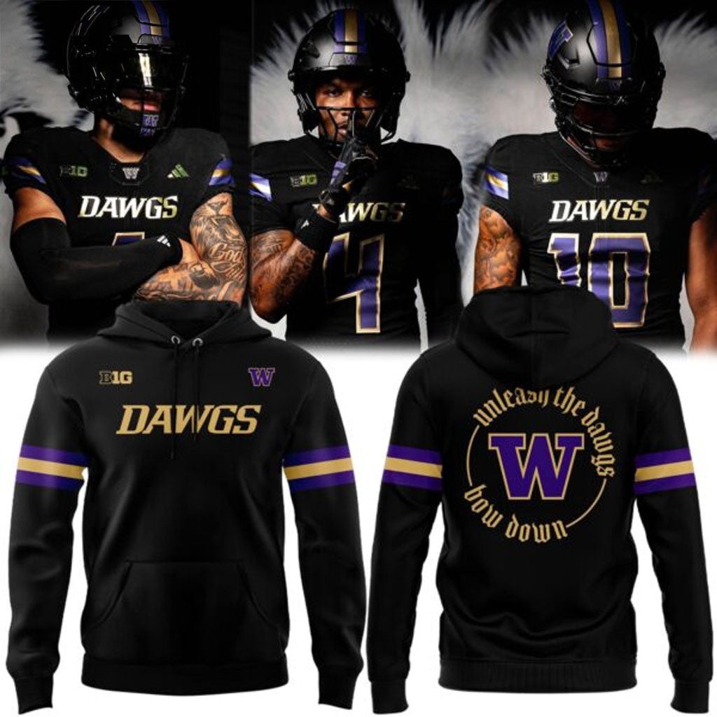 Washington Football Team Unleash The Dawgs Bow Down Black Uniform Hoodie Huskies Merch 2026 - Merchluma