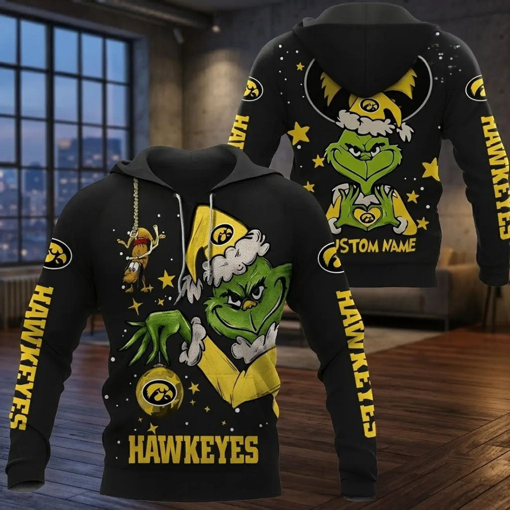 Personalized Iowa Hawkeyes Grinch Christmas 2026 Hoodie Hawkeyes Merch Gift For Xmas - Merchluma