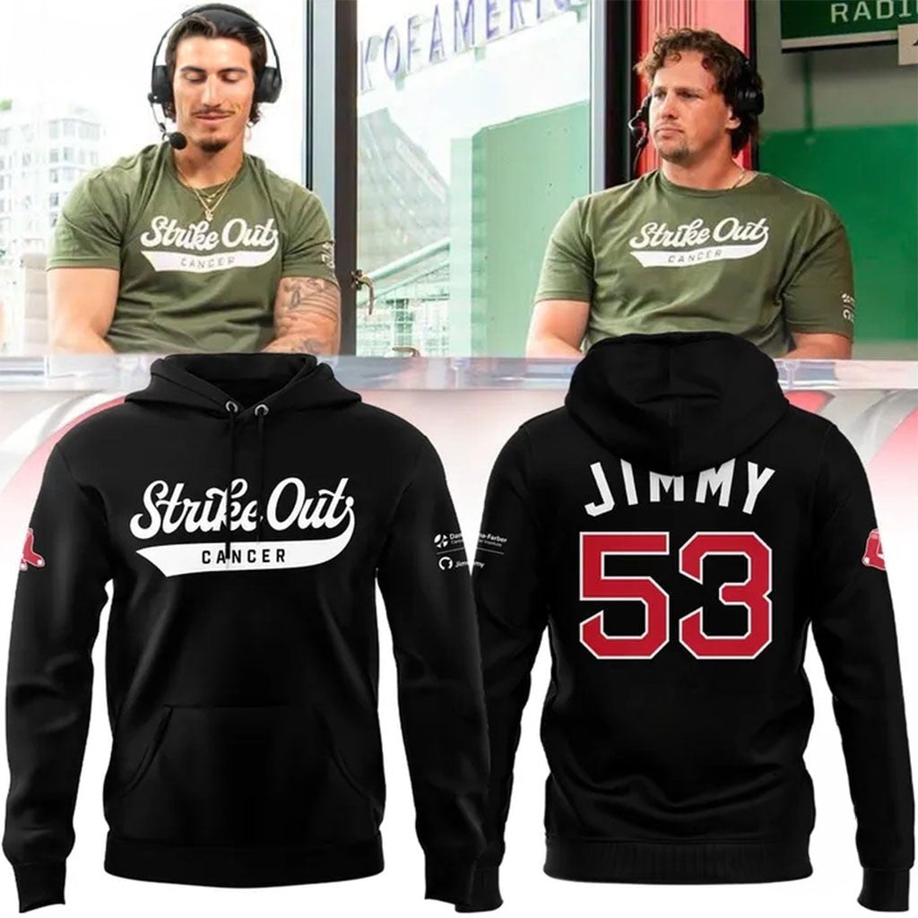 Boston Red Sox Strike Out Cancer 2026 Black Hoodie Red Sox Merch Gift For Baseball Fans - Merchluma