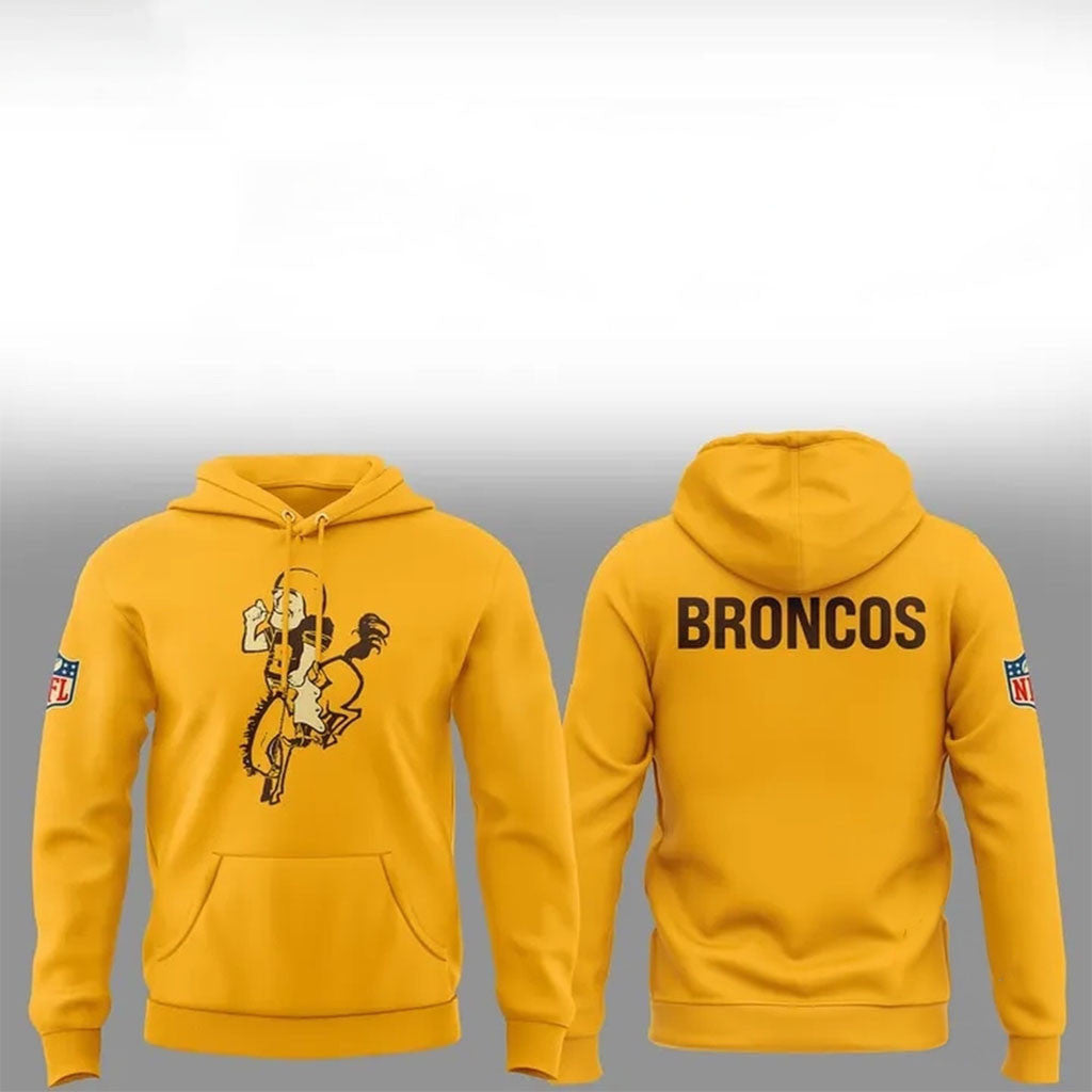 Denver Broncos Throwback 1960 Yellow Hoodie Denver Broncos Merch Gift For Football Lovers - Merchluma