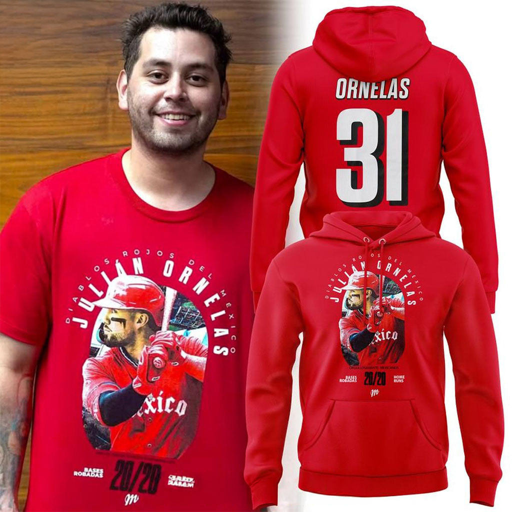 Diablos Rojos Del Mexico Julian Ornelas #31 Conmemorativa 2026 Hoodie Gift For Baseball Lover - Merchluma
