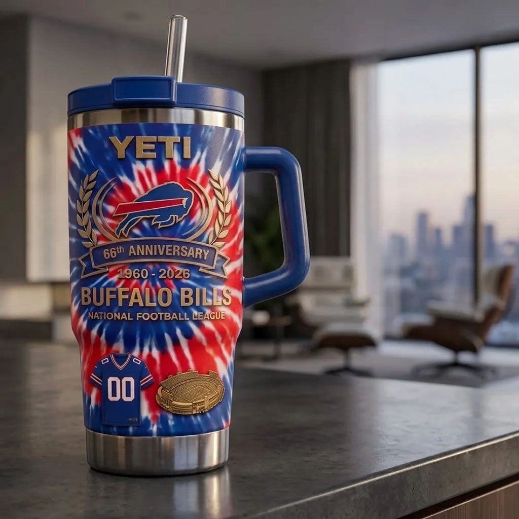 Buffalo Bills 1960-2026 Anniversary Stanley Tumbler Buffalo Bills Merch Football Fan Gifts - Merchluma