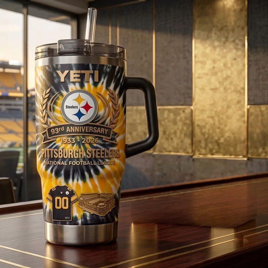 Pittsburgh Steelers 93rd Anniversary Stanley Tumbler Steelers Merch Gift For Football Lovers - Merchluma