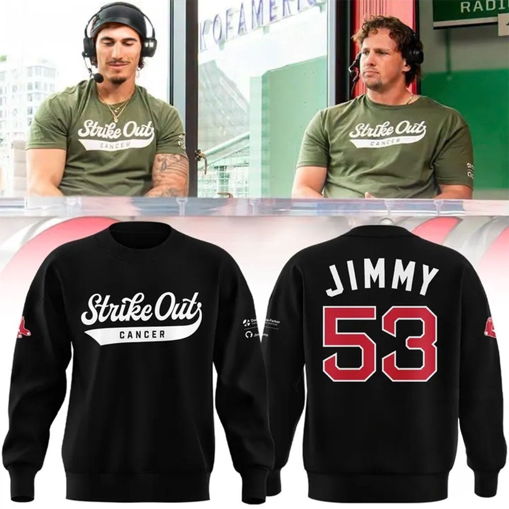 Boston Red Sox Strike Out Cancer 2026 Black Sweatshirt Red Sox Merch Gift For Baseball Fans - Merchluma
