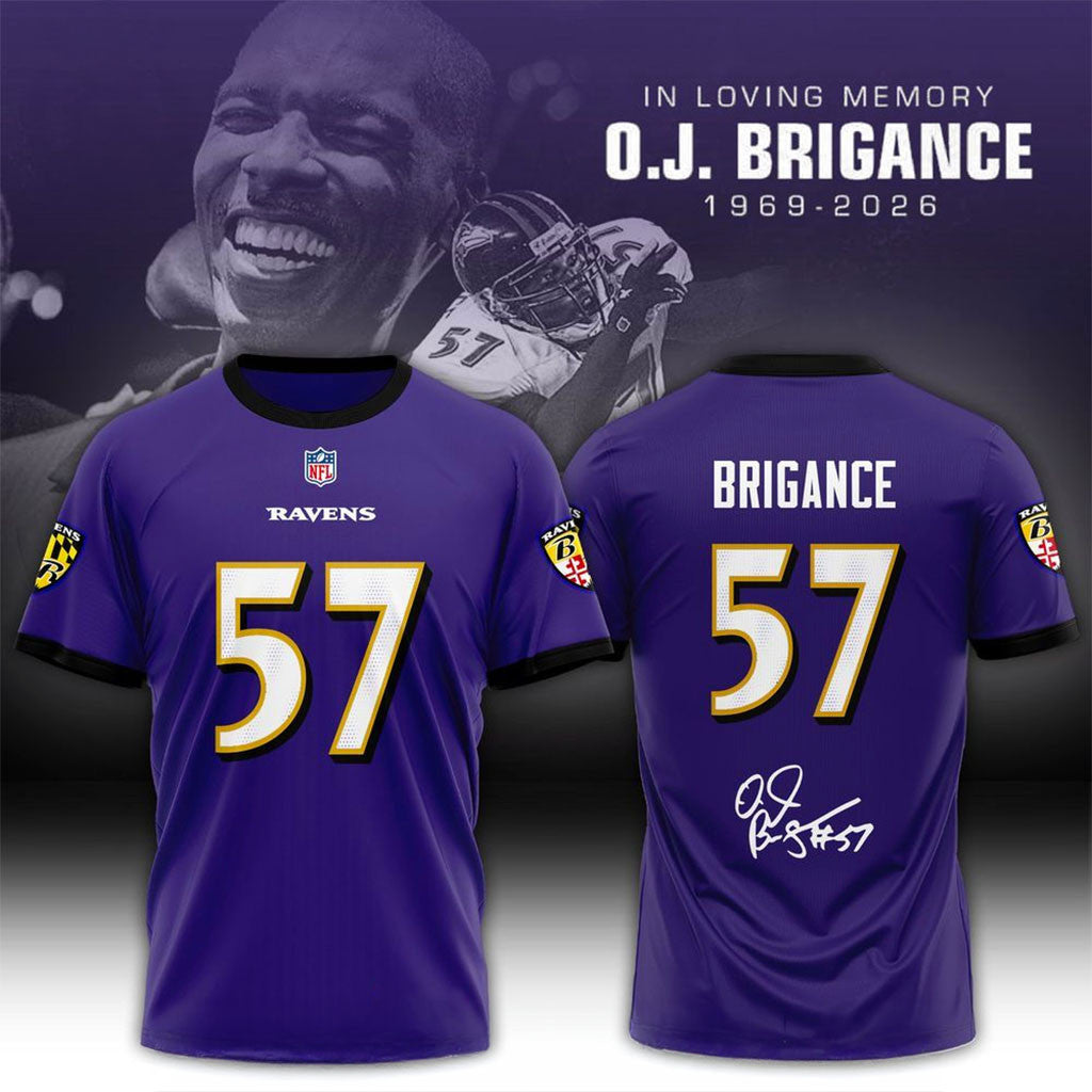 In Loving Memory OJ Brigance #57 Memorial T-Shirt Baltimore Ravens Merch Football Fan Gifts - Merchluma