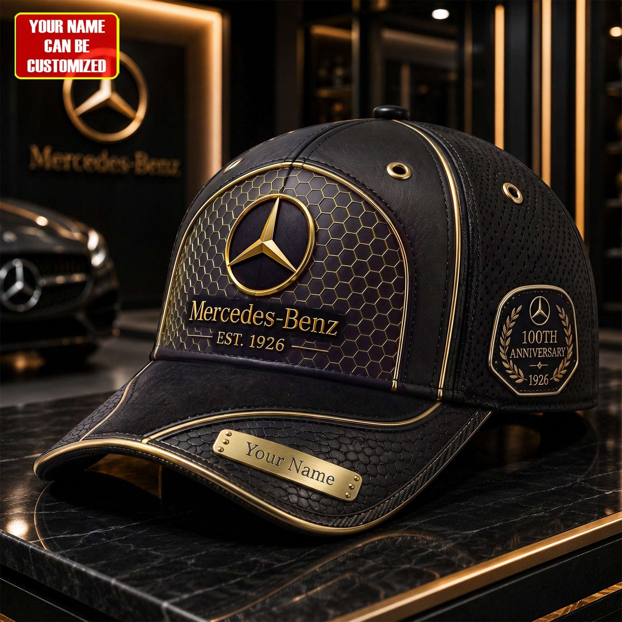 Personalized Merc Leather Vintage 100th Anniversary Hat Present For Car Enthusiast - Merchluma